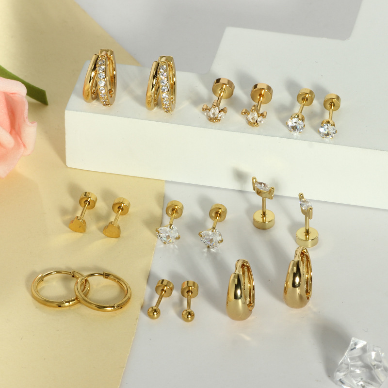 Amazon Hot Sale Stainless Steel Zircon Heart-Shaped Earrings Light Luxury All-match Ear Studs - Image 4