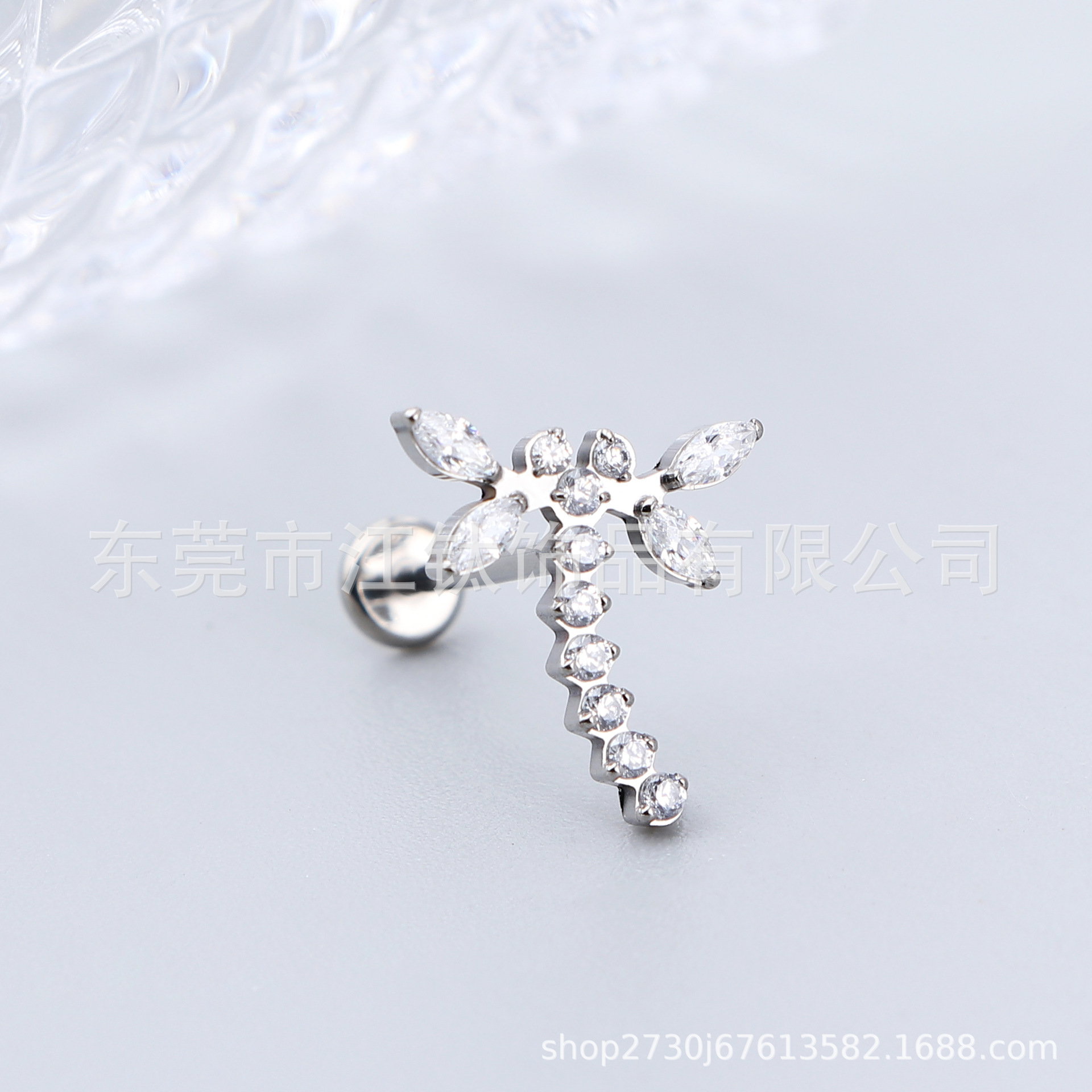 G23 Titanium Alloy Dragonfly Insect Body Piercing Ear Studs Cartilage Studs with Zircon - Image 3
