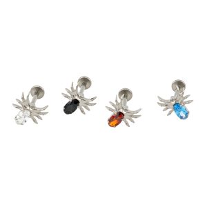 F136 Titanium Spider Zircon Inner Tooth Thread Cartilage Earring Stud for Helix Tragus Body Piercing Jewelry