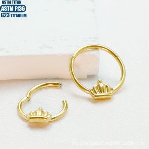 F136 Titanium Alloy Crown Earring Nose Ring Seamless Open Ring Hinge Septum Ring Body Piercing Jewelry