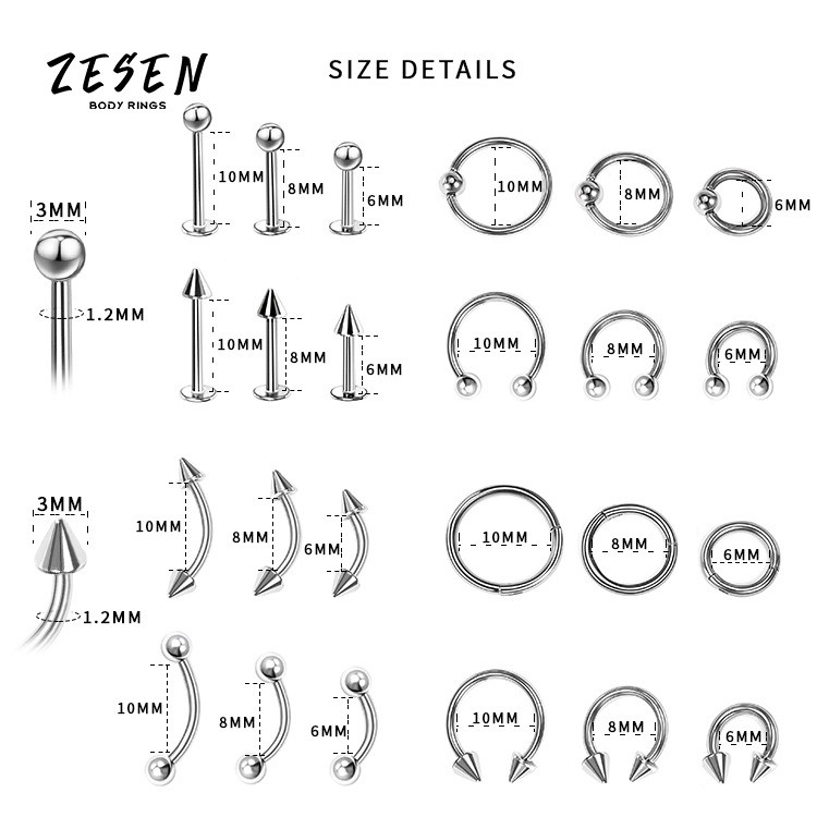 Geometric 316L Surgical Steel Lip Labret Stud Exaggerated Nose Ring Cone Eyebrow Ring Titanium Steel Clip Ball Ring for Fashion - Image 5