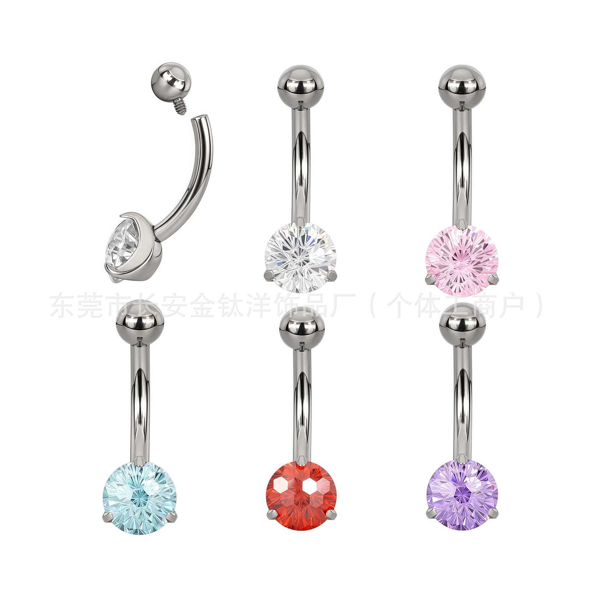 F136 Titanium Internal Thread Fireworks Zircon Single-Head Curved Barbell Navel Ring G23 Titanium Alloy Belly Button Jewelry - Image 5
