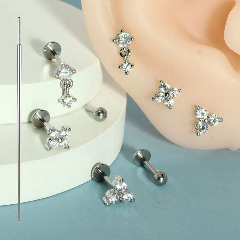 9-Piece Stainless Steel Lip Nail Earrings Set Insert Rod 6/7/8mm CZ Zircon Tongue Piercing Jewelry - Image 4