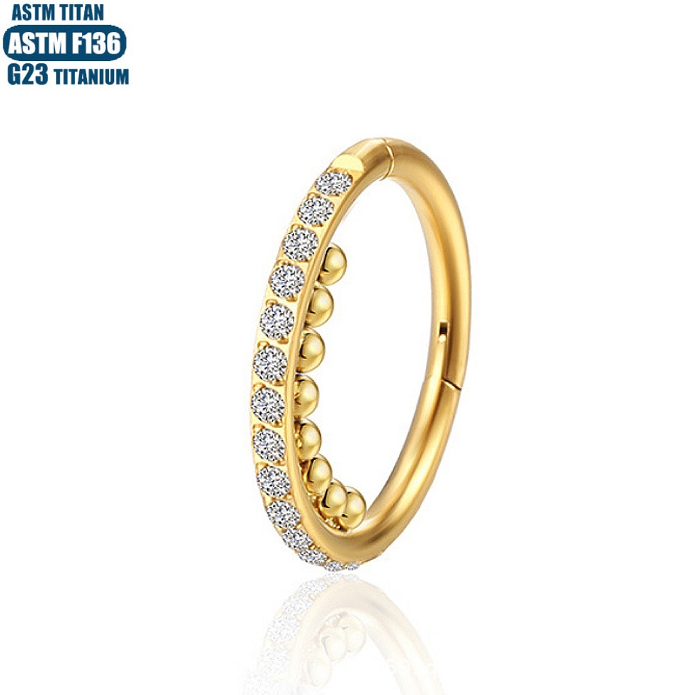 Titanium Hinge Nose Ring with Zircon Seamless Hoop - 1.2x12mm Implant Grade Titanium Alloy Piercing Jewelry for Men Women - Image 3