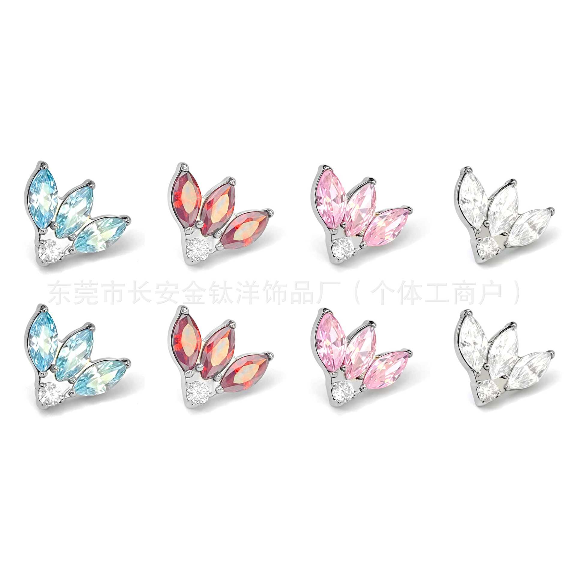 F136 Titanium Three-Leaf Full Diamond Marquise Earrings Zircon Earrings Cochlear Nails Ear Bone Nails G23 Titanium Alloy Piercing Jewelry - Image 5