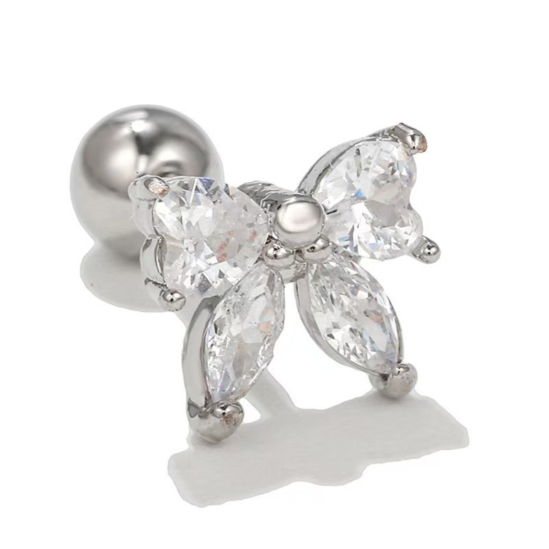 Butterfly Bowknot 18K Gold Plated Zircon Titanium Steel Ear Cartilage Stud Earrings for Women - Image 4