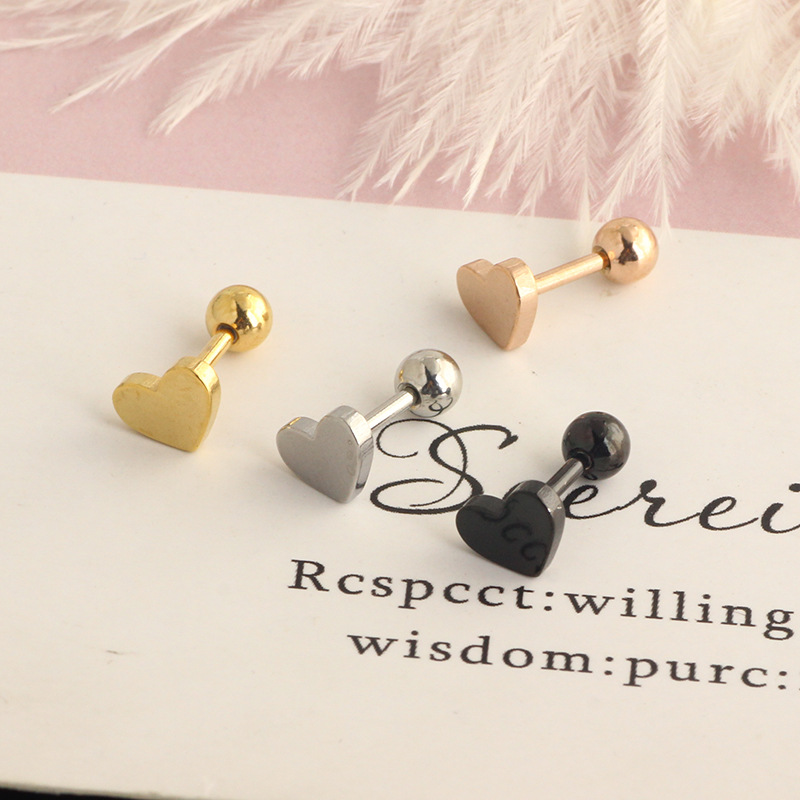 Stainless Steel Cartilage Ear Studs with Five-Pointed Star, Peach Heart, and Cross Motifs - Screw Twist Ball Piercing Jewelry Earrings - Image 5