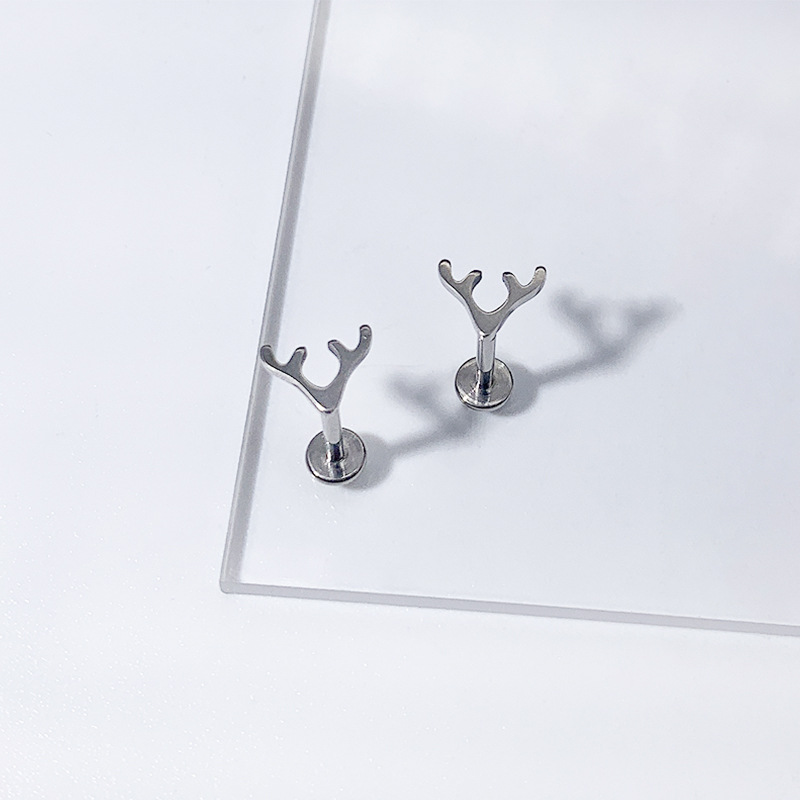 F136 Titanium Stud Earrings Christmas Antler Thread Ear Bone Stud G23 Titanium Alloy Body Piercing Jewelry - Image 3