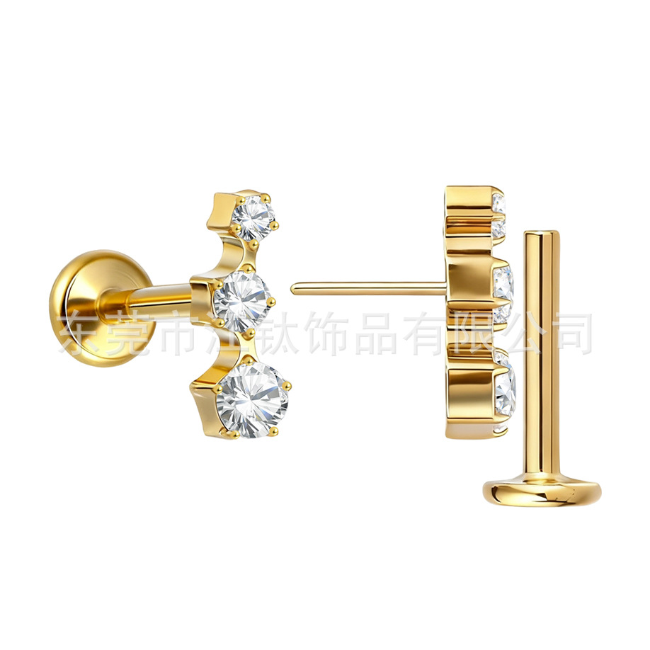 G23 Titanium Alloy Ear Cartilage Stud with Three Zircon Stones - Bone Stud, Lip Stud, Body Piercing Jewelry - Image 5