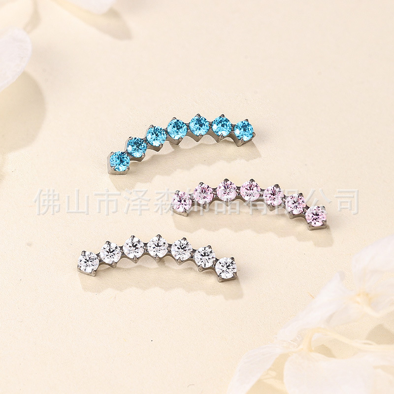F136 Titanium Ear Studs with 5A Zirconia Cartilage Labret Lip Piercing Jewelry Seven-Stone - Image 4