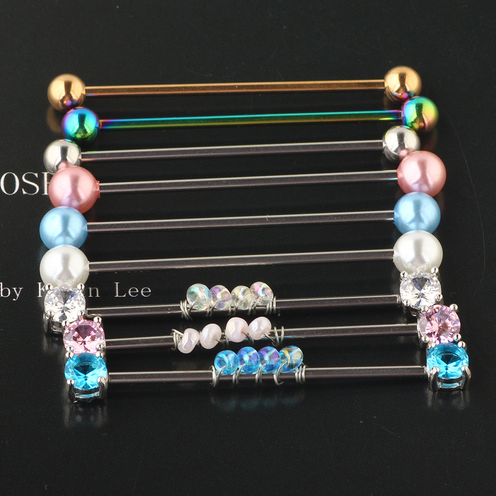 Stainless Steel Industrial Barbell Earring Set Long Rod Stud Earrings Bridge Earrings - Image 5