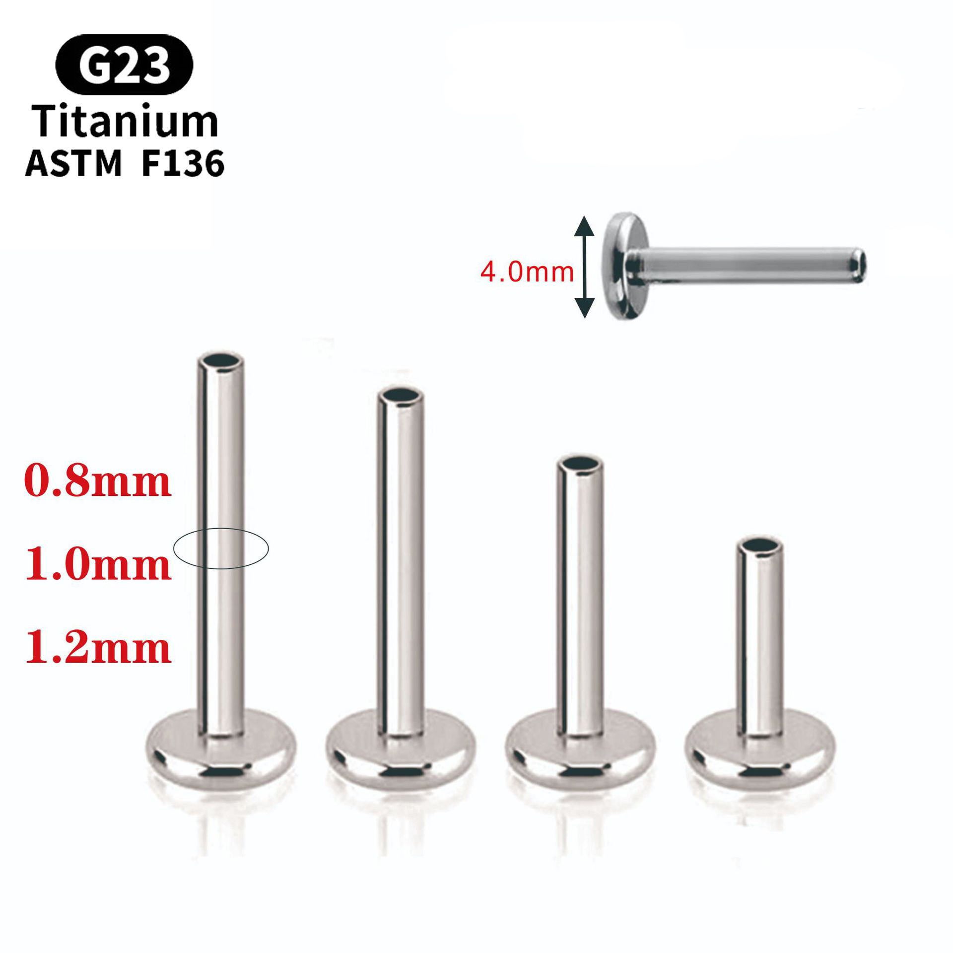 F136 Titanium Alloy Labret Stud Flat Bottom Rod Small Base G23 Titanium Body Piercing Lip Jewelry - Image 5