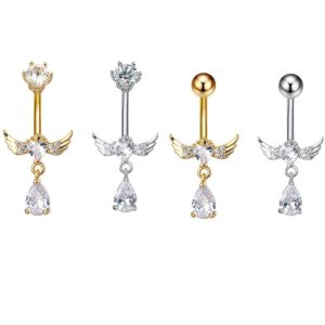 Gold Heart Stainless Steel Navel Ring Dangle Belly Button Piercing Jewelry