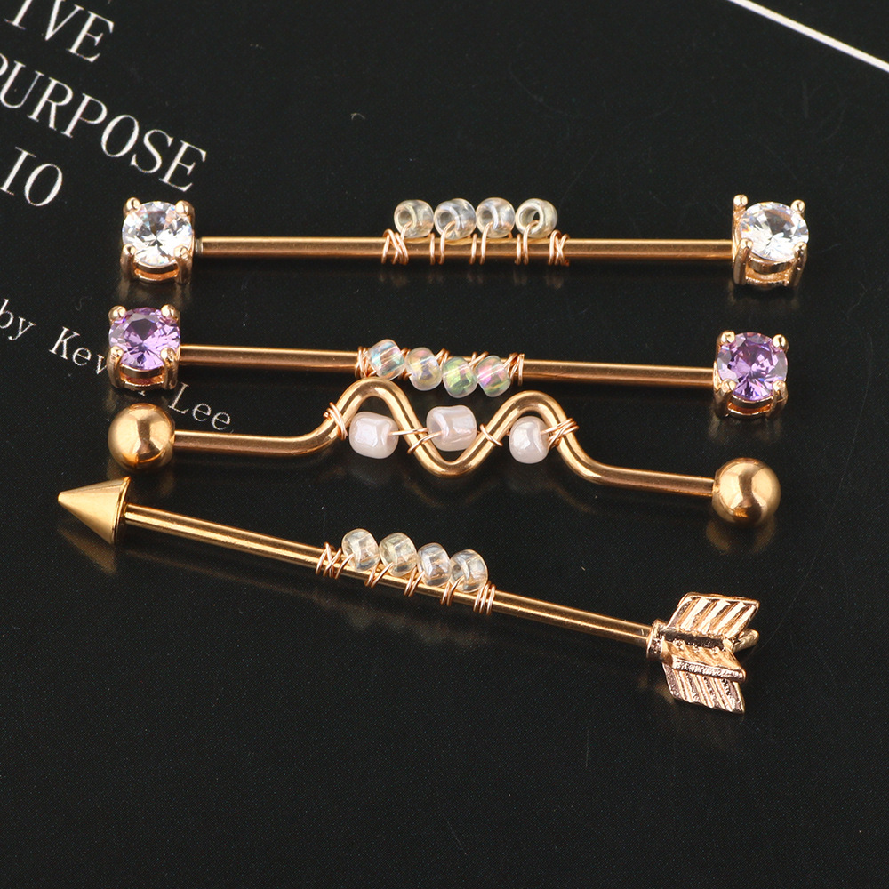 Stainless Steel Industrial Barbell Earrings Set - Long Rod Stud for Helix Cartilage Piercing - Image 5