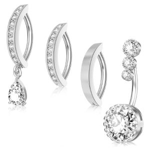 Silver Stainless Steel Belly Button Ring with Zircon Geometric Navel Piercing Jewelry Set Natural Style Unisex