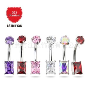 JT870 G23 Titanium Square CZ Belly Button Ring Navel Piercing Jewelry 1.6mm 10mm