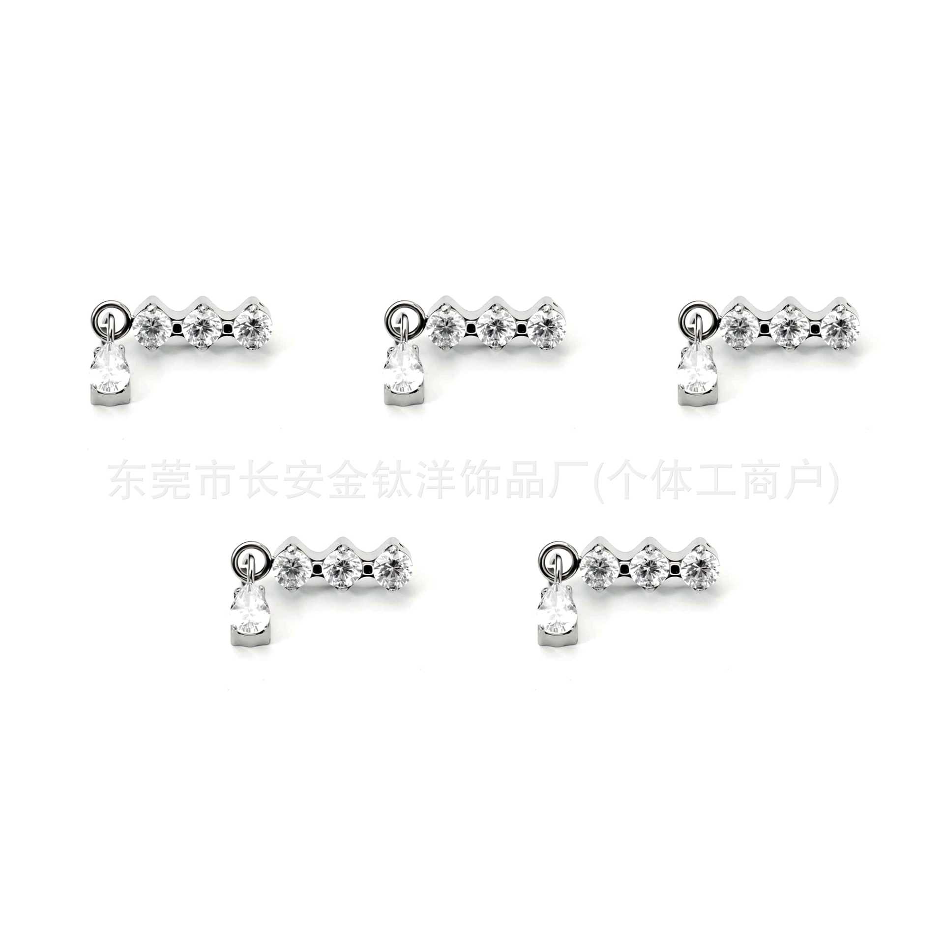 F136 Titanium Triple Zircon Water Drop Pendant Earrings, Ear Bone Studs, Ear Canal Studs, G23 Titanium Alloy Body Piercing Jewelry - Image 5