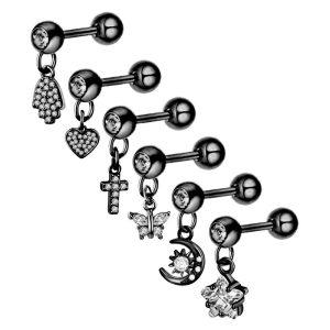 Titanium Steel Micro-Inlaid Zircon Crown Star Ear Nail Screw Ball Earrings - European American Piercing Jewelry