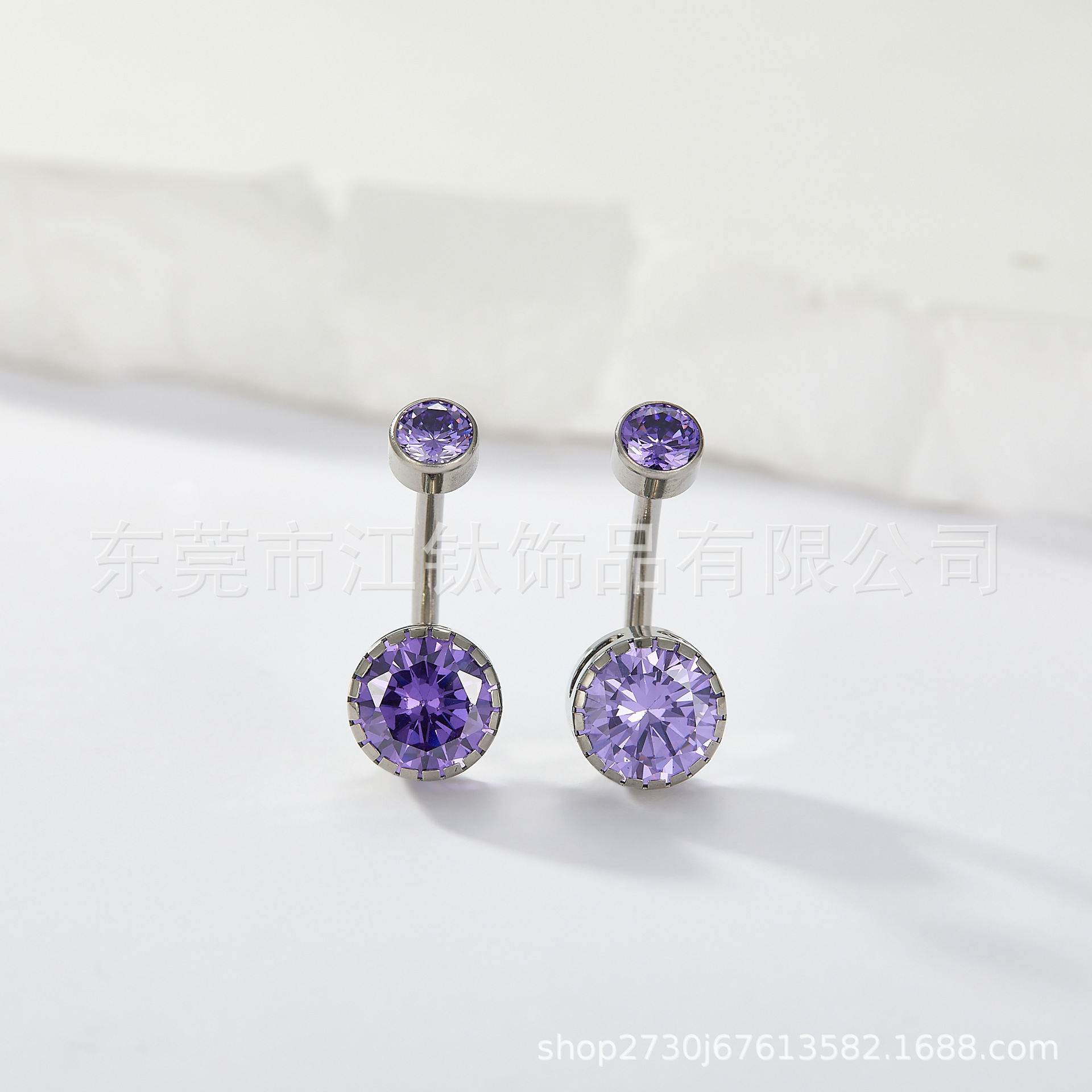 F136 Titanium Curved L Rod Serrated Edge Double Head Inlaid Zircon G23 Titanium Alloy Navel Ring Belly Button Jewelry - Image 4