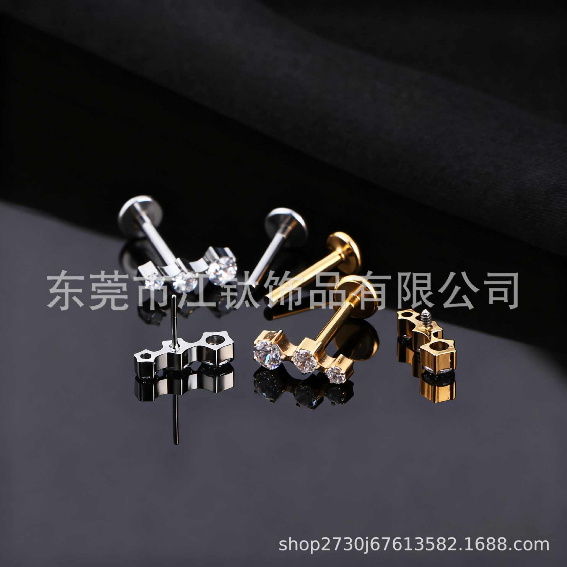 G23 Titanium Alloy Ear Cartilage Stud with Three Zircon Stones - Bone Stud, Lip Stud, Body Piercing Jewelry - Image 3