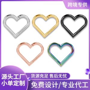 Rose Gold Heart Nose Ring 316L Stainless Steel Hoop 1.2mmx10mm Nose Piercing Jewelry