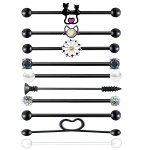 10Pcs Industrial Barbell Cross Bar Ear Piercing Set - Stainless Steel Geometric Studs for Double Ear Piercing
