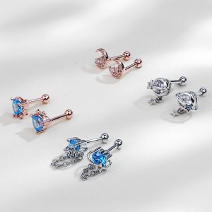Elegant All-Match Star Moon Earrings with CZ Zircon Stainless Steel for Women