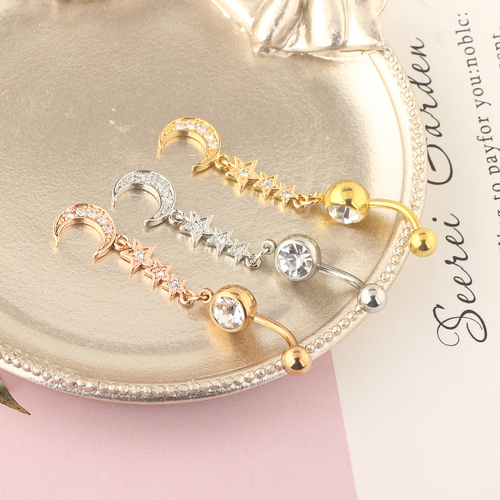 Korean Star Moon 316L Surgical Steel Belly Button Ring CZ Small Jewelry Water Drop Zircon Nail Ring - Image 5