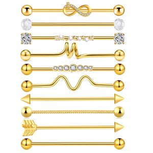 Titanium Ear Bridge Stud Set with Barbell Ear Studs, 10-Piece Combination Body Piercing Jewelry Wholesale