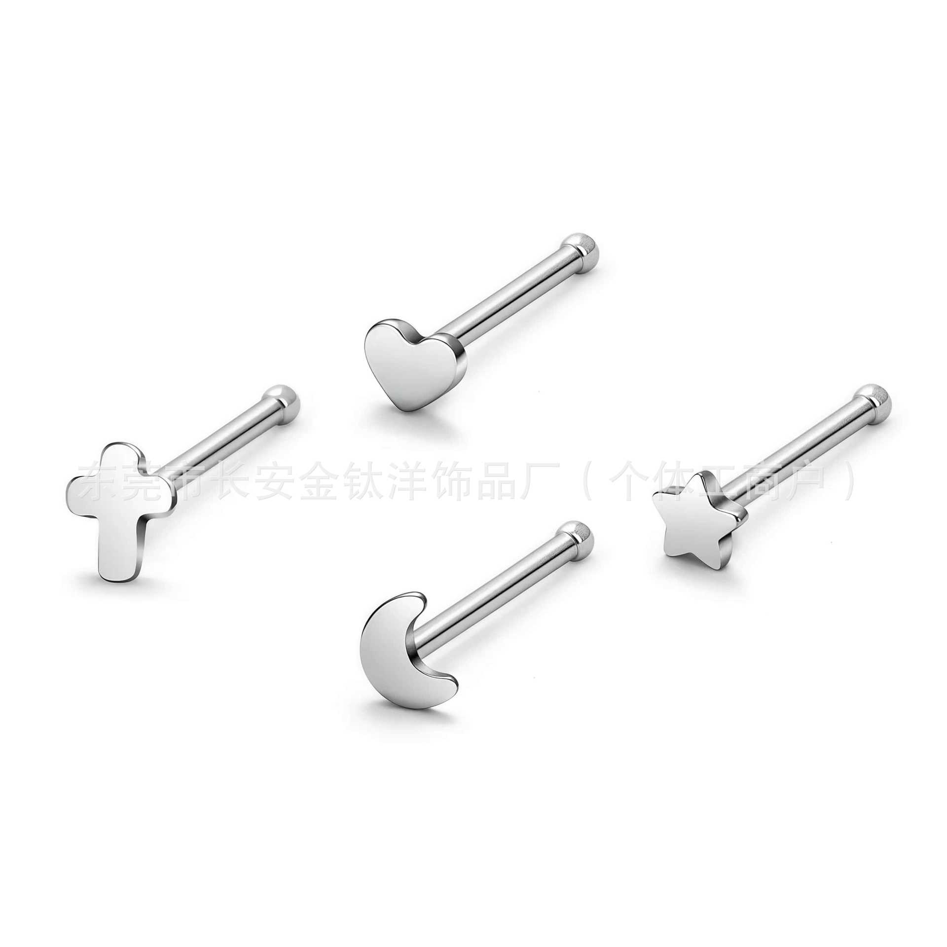 F136 Titanium Heart Star Moon Cross Nose Nail Lip Stud 1-Shaped Piercing Jewelry - Image 5