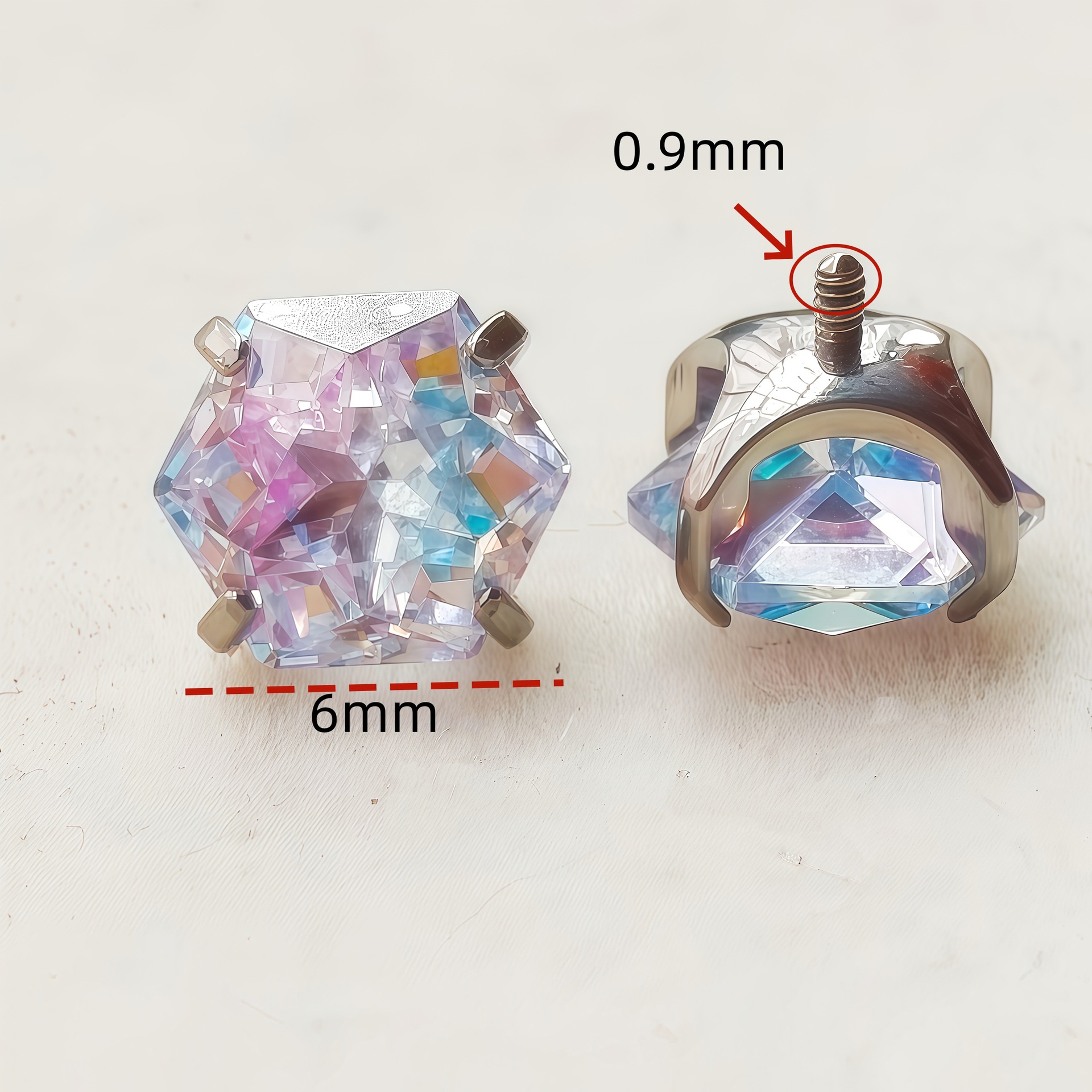 Titanium Alloy Gradient Color Plated Round-Bottomed Super Shiny Queen-Cut Hexagram-Cut Zirconia Stud Earrings for Cartilage - Image 4