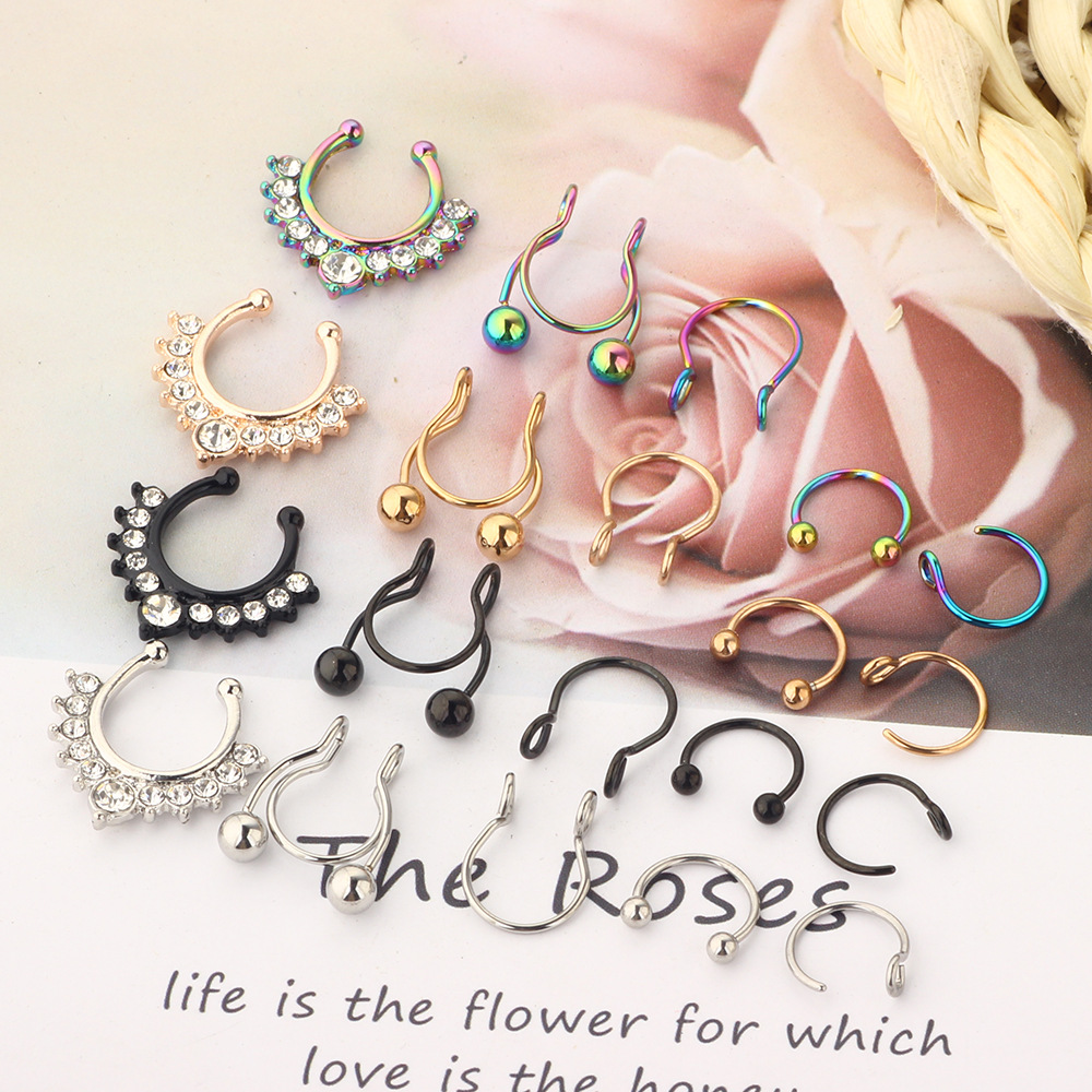 Non-Punch Nose Clip Stainless Steel Fake Piercing Nose Ring Combo Set Wholesale - Image 2