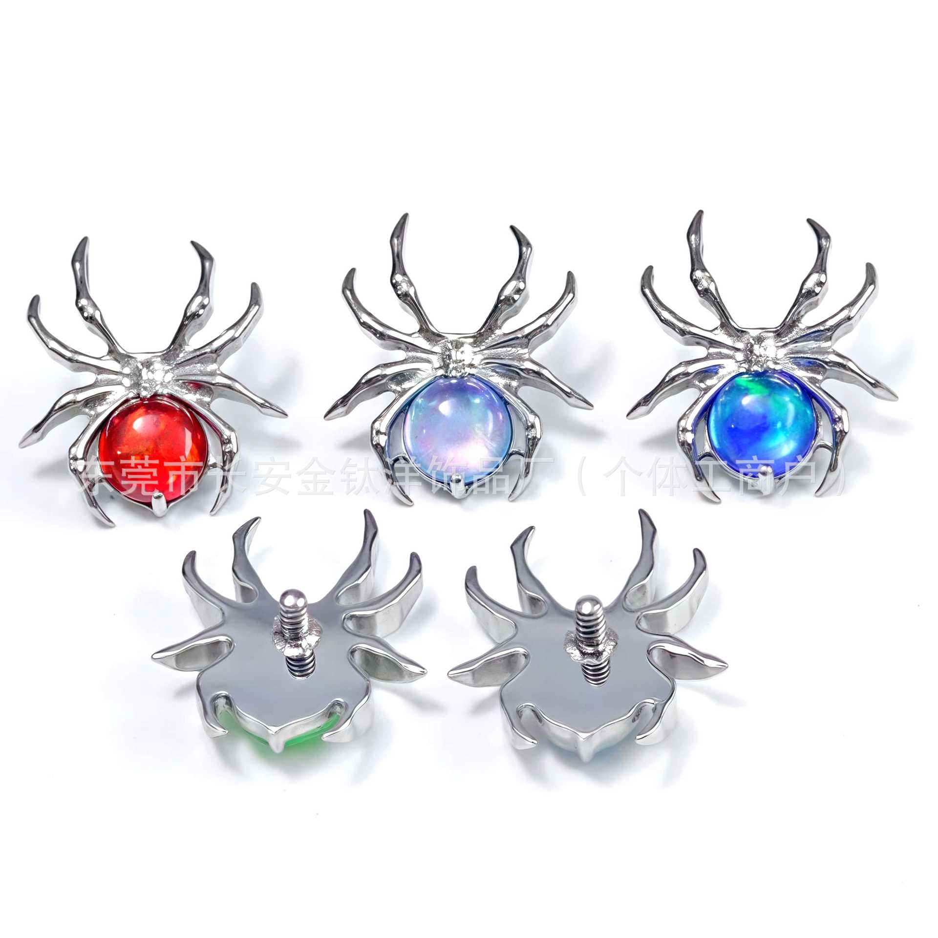 Titanium Spider Inlaid Opal Lip Stud Cochlear Piercing - 1.2mm x 14mm Labret Stud - Image 2