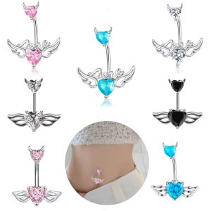 Hot Girl Belly Button Ring Heart Angel Wings Dangle with Teeth - Copper Body Piercing Jewelry
