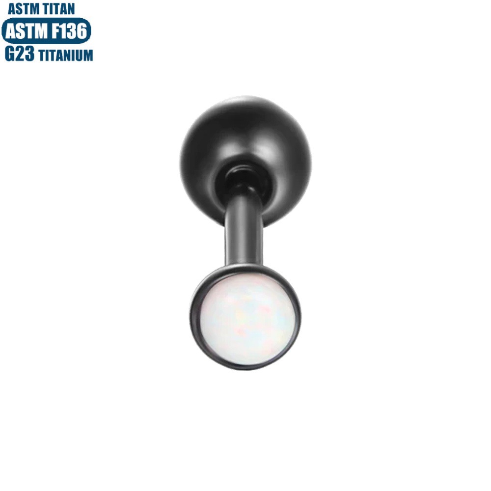 Black Opal Externally Threaded Lip Ring - F136 Titanium Lip Nail Piercing Jewelry for Ear, Septum, Cartilage, Tragus - Image 2