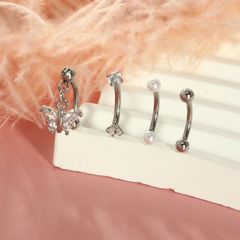 Stainless Steel 4-Piece Eyebrow Nail Angel Wings Heart-Shaped Zircon 16g Eyebrow Cartilage Piercing Jewelry - Image 4