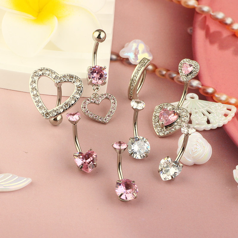 Creative Heart Belly Button Ring Set - 8 Mixed Styles Stainless Steel Body Piercing Jewelry Wholesale - Image 2