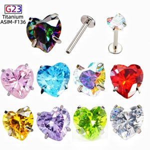 G23 Titanium Earring Heart Zircon Four-Claw Pointed Bottom Ear Bone Nails Lip Eyebrow Nails