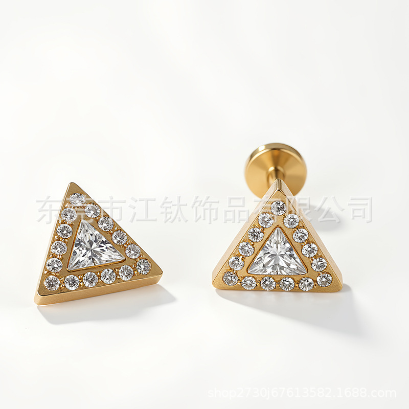 G23 Titanium Ear Cartilage Stud Triangular Inlaid Zircon Ear Piercing Jewelry - Image 2