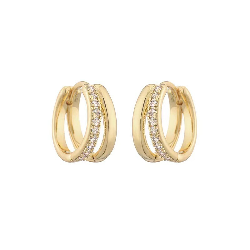 Copper Inlaid Zircon Geometric Double Hoop Earrings - Women's Fashion Hollow Retro Ear Cuffs - Image 3