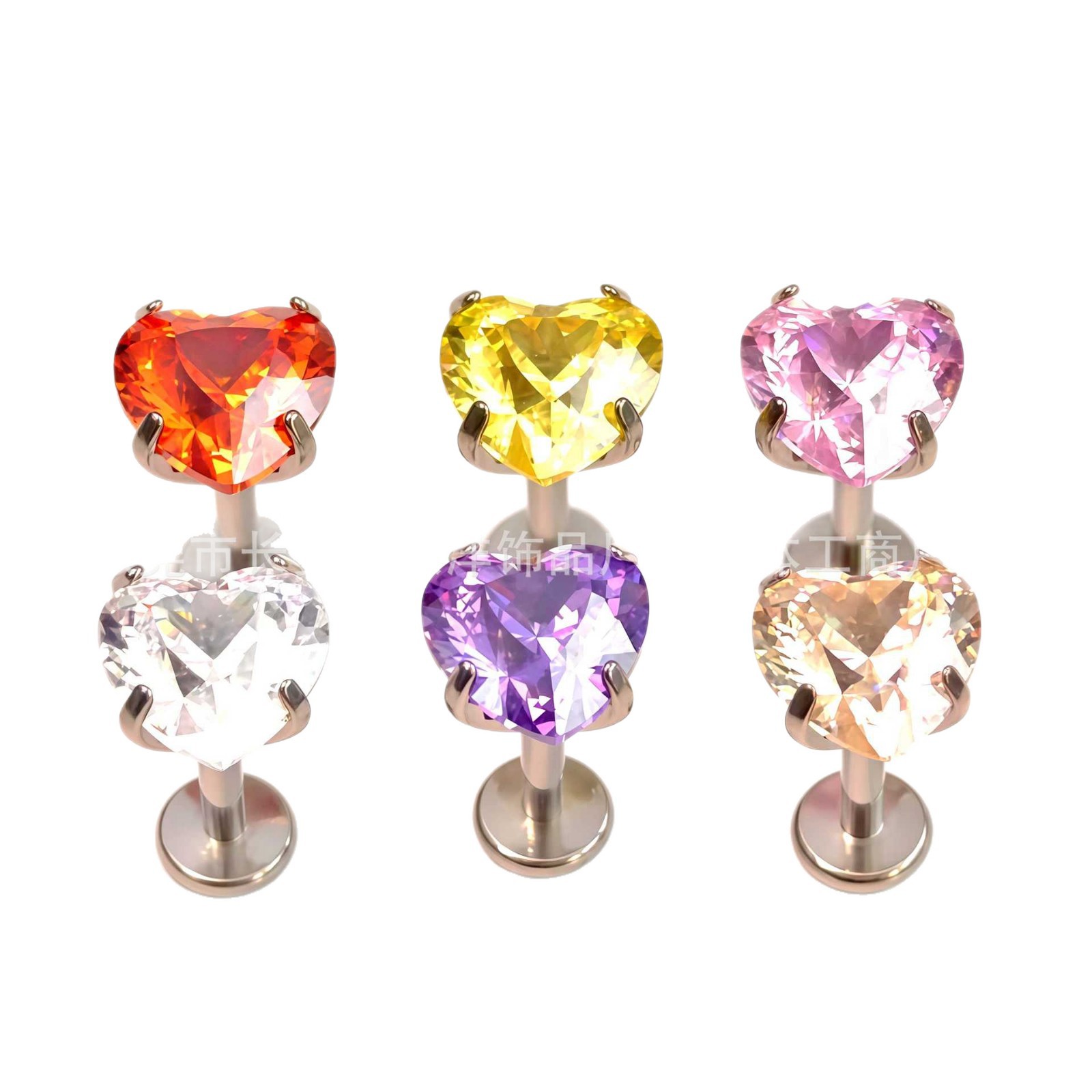 F136 Titanium Round Bottom Heart-Shaped Bird's Nest Cut Zircon Stud Earrings Lip Studs G23 Titanium Alloy Body Piercing Jewelry - Image 5