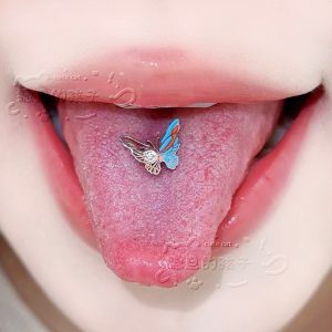 Satan's Child Butterfly Full Series Tongue Barbell - 12mm Length 1.6mm Thick 316L Surgical Steel Tongue Ring for Piercing