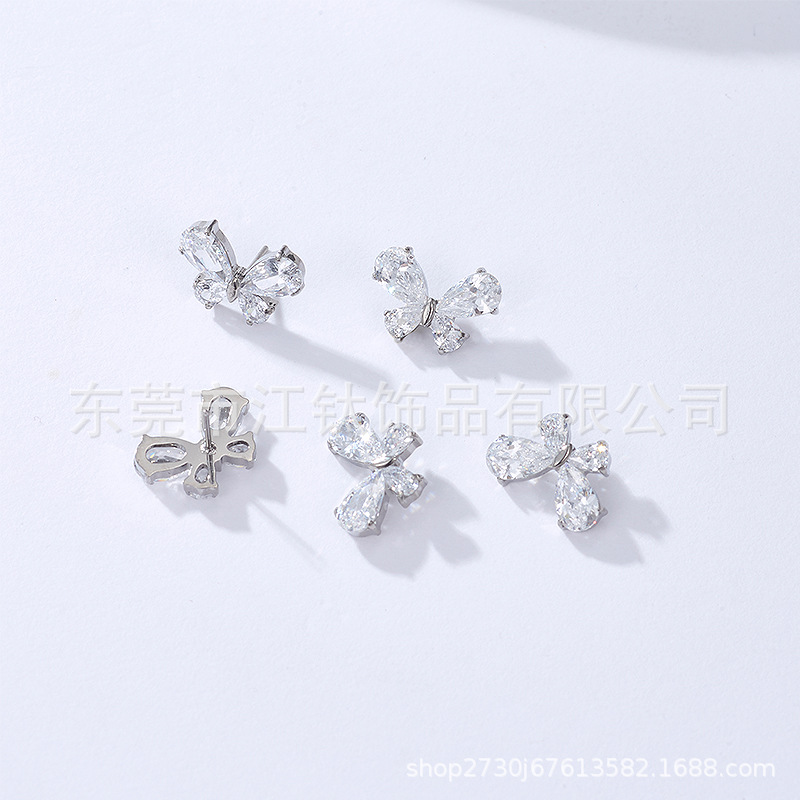 Titanium Ear Stud Butterfly Square CZ Cartilage Jewelry G23 ASTM F136 - Image 2