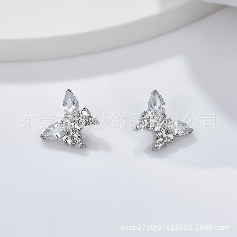 Titanium Alloy Butterfly Zircon Ear Cartilage Stud Flat Back Piercing Jewelry - Image 2