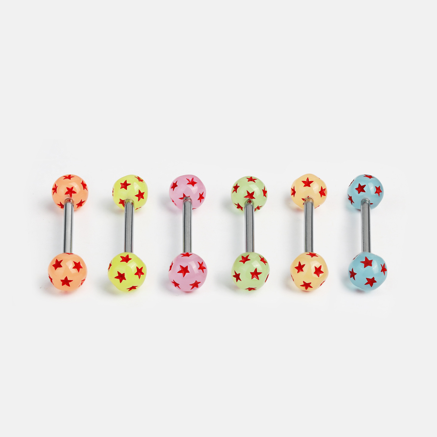 Double-Headed Glow Five-Pointed Star Tongue Barbell, 6 Colors, Titanium Steel External Thread Tongue Piercing Jewelry - Image 5