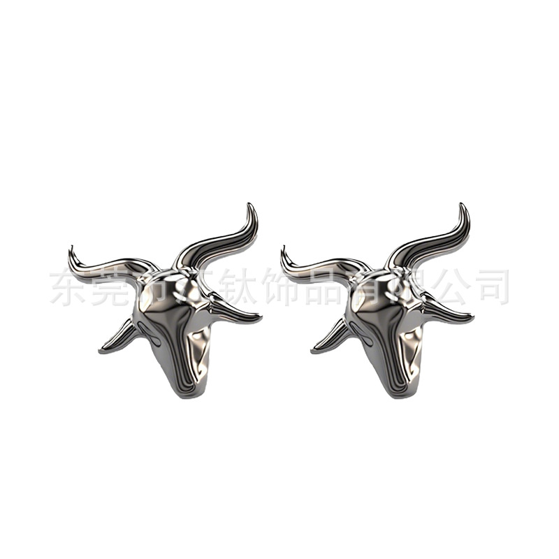 Titanium Alloy Animal Head Ear Stud - Bull Head Design for Unisex Body Piercing - Image 5