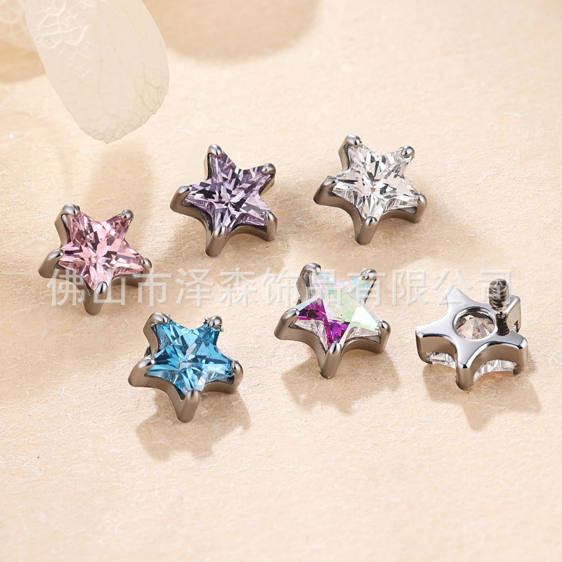Zesen F136 Titanium Alloy 5A Zircon Star Ear Bone Nails Cochlear Nails Lip Nails Piercing Jewelry Earrings - Image 3