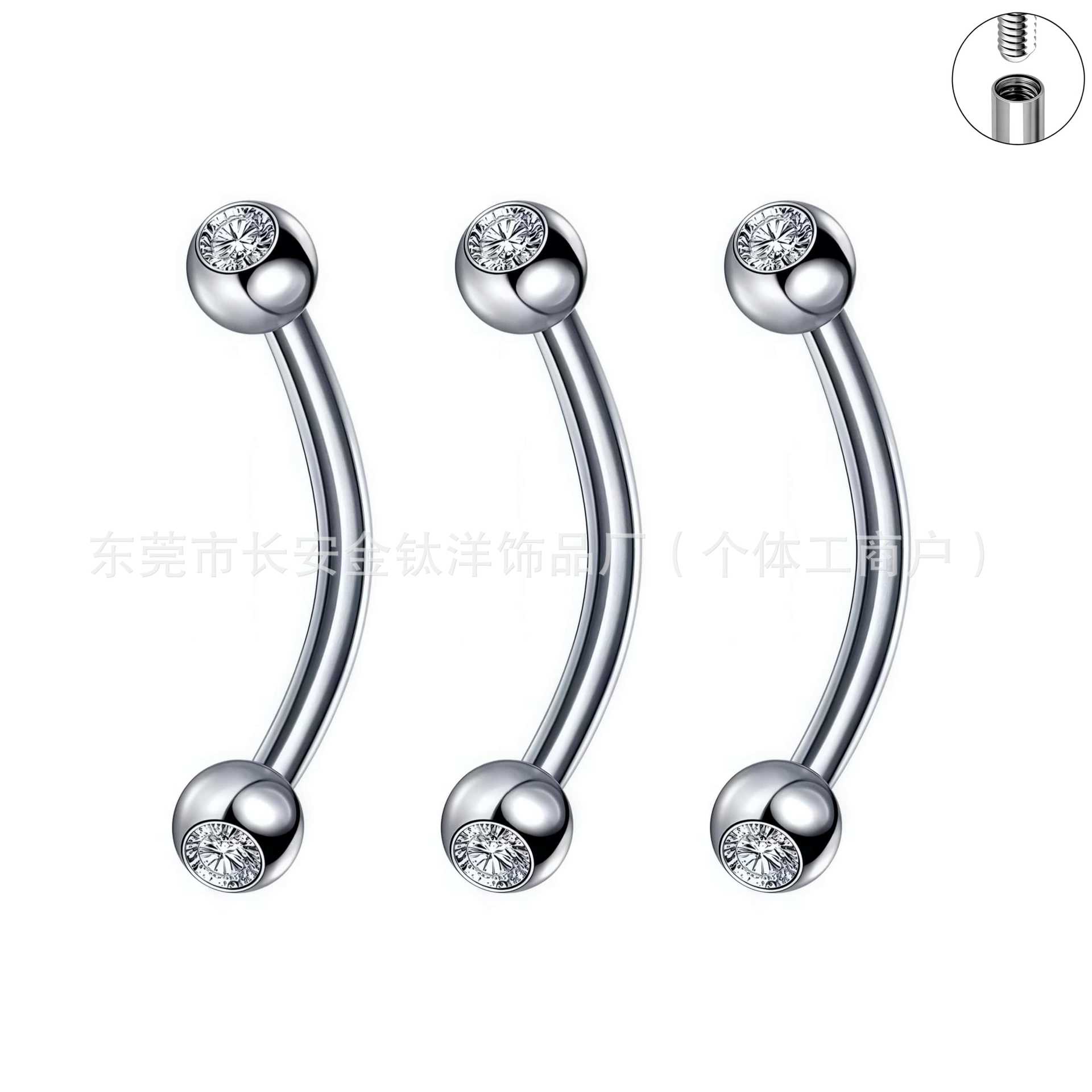 F136 Titanium Inner Thread Double-Ended Zircon Curved Barbell Eyebrow Lip Ear Nail G23 Alloy Piercing Jewelry - Image 5