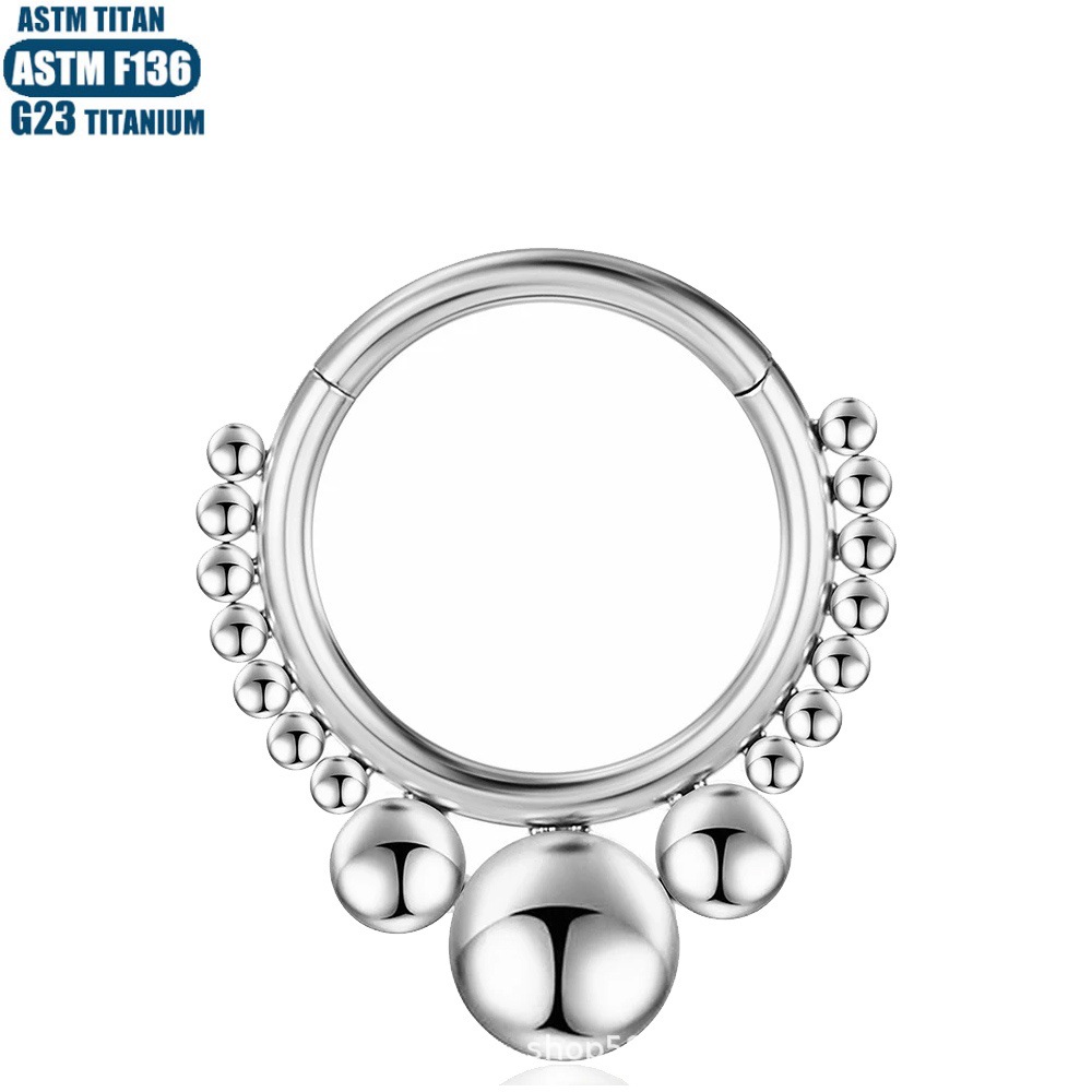 F136 Titanium Alloy Hoop Nose Ring with External Welded Beads, Body Piercing Nose Jewelry, Closed Ear Cartilage Stud, Fashionable Geometric Design - Image 3