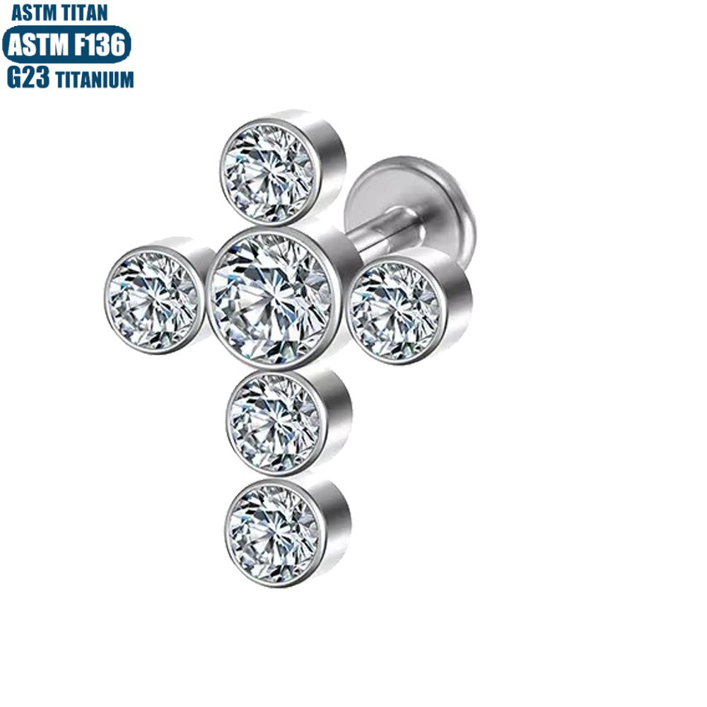 F136 Titanium Ear Lip Cross Zircon Piercing Jewelry - 1.2x10mm Thread Internal Ear Bone Studs - Image 3